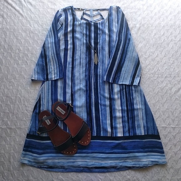 Apt. 9 Tops - Apt 9 Blue Striped Floaty Strappy Back Tunic Top
